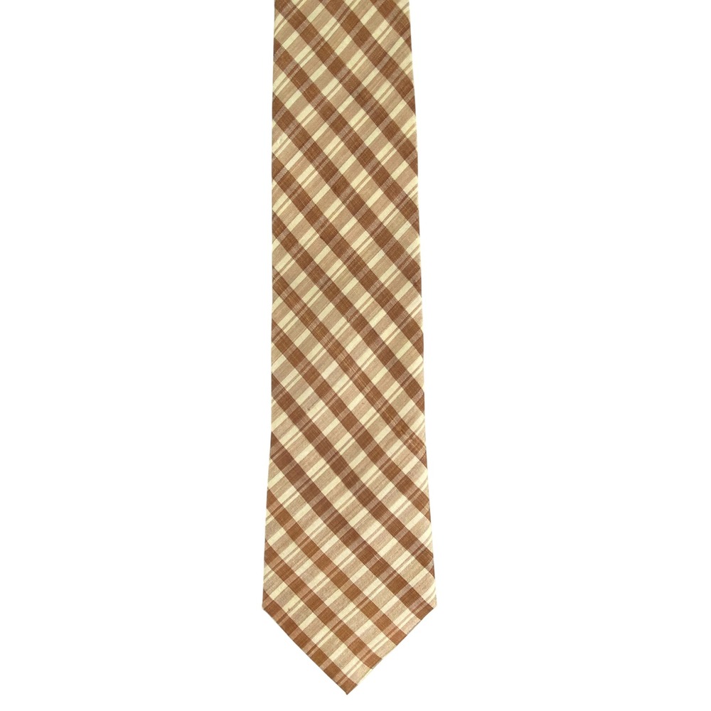Gram Shilpa Mens Plaid Silk Tie Brown Tan Gingham Skinny Earthtone Skinny 54x2.5
